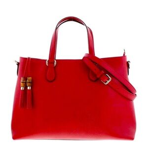 Authentic Red Gucci Bamboo Tassel Tote Bag